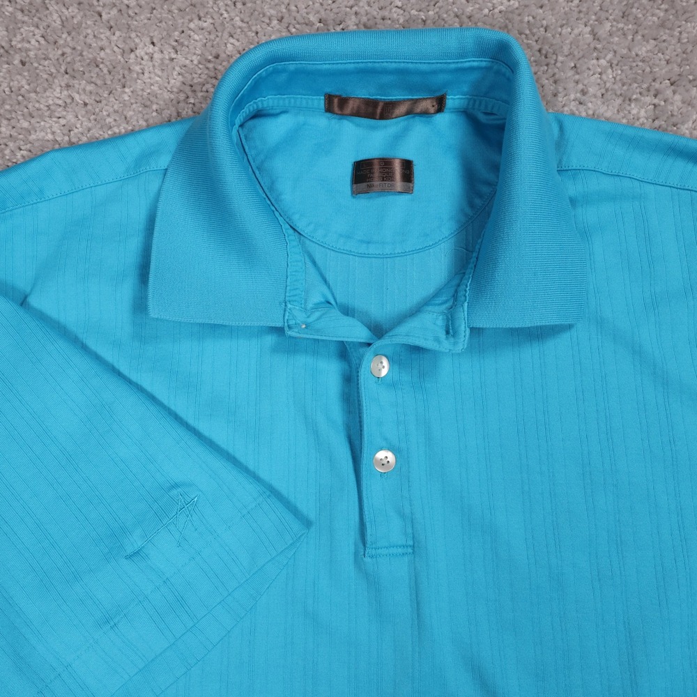 Nike Tiger Woods Golf Polo Aqua Shirt Performance Fit Dry Short Sleeve L - Flaws